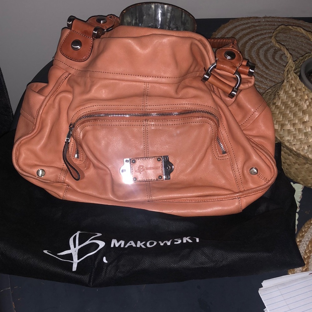 Peach leather handbag